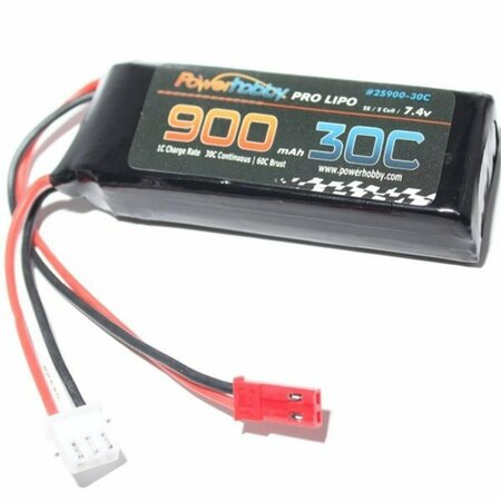 POWER HOBBY 900mAh 7.4VV 2S 30C Lipo Battery with Hardwired JST PHB2S90030JST